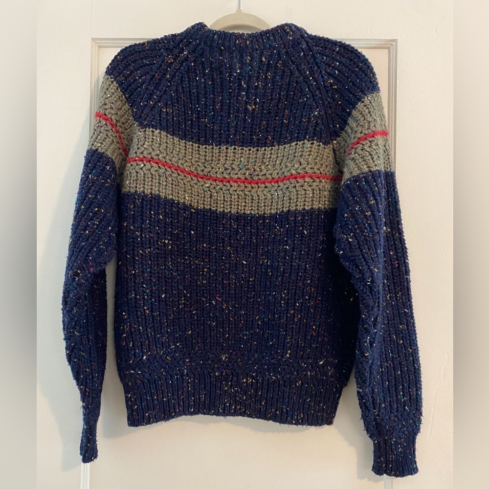Vintage Nuovo New Forces Striped Cable Knit Wool Blend Sweater Blue Size Medium - Picture 2 of 6